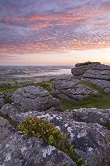 Images Dated 18th May 2016: Beautiful sunrise over Dartmoor, photographed from Meldon Hill, Devon, England. Summer
