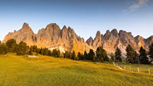 a beautiful sunset on the Geisler Group, Villnaossertal, Bolzano province, South Tyrol