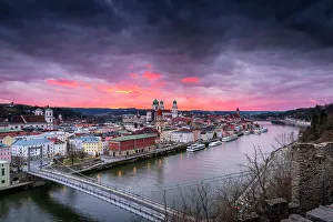City Hall Prints: Beautiful sunset from Passau. Europe, Germany, Passau, Bavaria district
