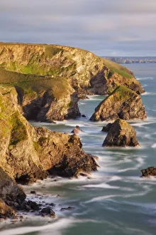 Cornish Prints: Bedruthan Steps coastline, St. Eval, Cornwall, England