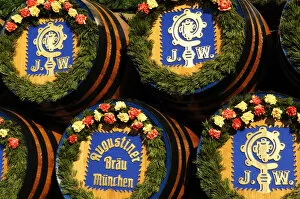 Emblem Gallery: Beer cask, Augustiner brewery, Wies n, Oktoberfest, Munich, Bavaria, Germany