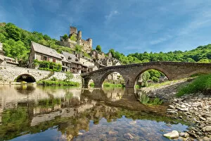 Images Dated 1st July 2022: Belcastel Reflecting in River L Aveyron, Aveyron, Occitanie, France