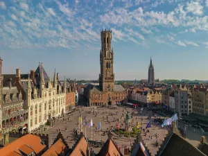 Market Square Prints: Belfort (Belfry) Tower in Market Square, Bruges, Belgium