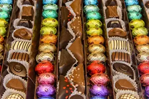 Shop Prints: Belgian pralines and chocolate on sale in a chocolate shop at Galeries St-Hubert