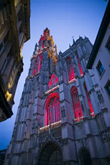 Belgium, Antwerp, Groenplaats, Onze-Lieve-Vrouwekathedraal cathedral, winter, dusk