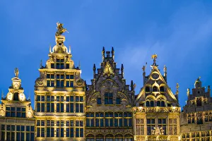 Anvers Prints: Belgium, Antwerp, Grotemarkt, buildings, dusk
