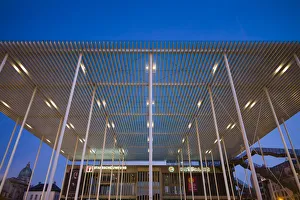 Belgium, Antwerp, Theaterplein, Stadsschowburg theater canopy, dawn