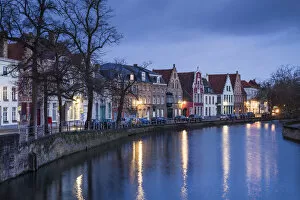 Bruges Gallery: Belgium, Bruges, canal side buildings, dawn
