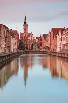 Flanders Gallery: Belgium, Bruges, canal view towards Jan van Eyck Square, dawn