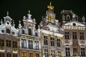 Brussels Collection: Belgium, Brussels, Grand Place, evening illumination of the Guild Halls