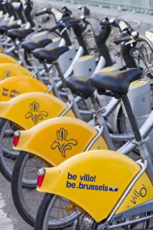 Belgium, Brussels, Molenbeek, Canal District, Villo! rental bicycles Belgium, Brussels, Molenbeek, Canal District, Villo! rental bicycles