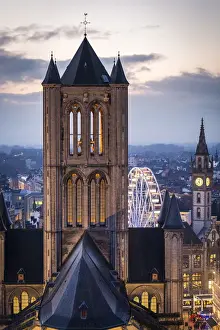 Flanders Prints: Belgium, Flanders, Ghent, The bell tower of St Nicholas Church