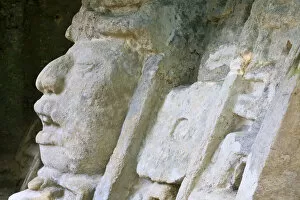 Mayan Gallery: Belize, Lamanai, Mask Temple (Structure N9-56), 13ft mask of a man in a crocodile