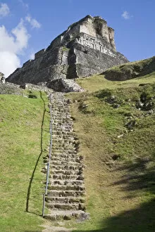 Images Dated 2nd April 2008: Belize, San Ignacio, Xunantunich Ruins, Steps up to 130ft high El Castillo, Frieze