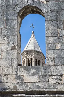 Dalmatian Prints: The bell tower of Cathedral of St Domnius through remains of Silver Gate, Split, Dalmatia