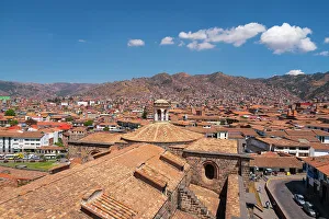 Landmarks Prints: Bell tower of Coricancha with and Cusco skyline