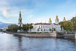 The bell tower and domes of Saint Nicholas Naval Cathedral on Griboyedov Canal