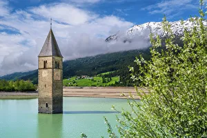 Val Venosta Prints: Bell tower emerging from Lake Reschen (Lago di Resia)