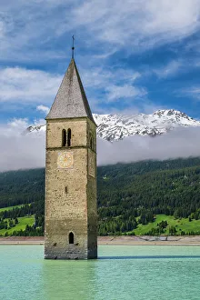 Val Venosta Prints: Bell tower emerging from Lake Reschen (Lago di Resia)