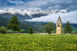 Val Venosta Prints: Bell tower emerging from Lake Reschen (Lago di Resia)