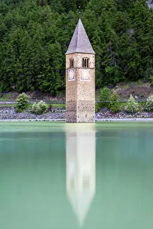 Val Venosta Prints: Bell tower emerging from Lake Reschen (Lago di Resia)