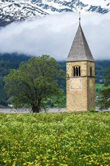 Val Venosta Prints: Bell tower emerging from Lake Reschen (Lago di Resia)