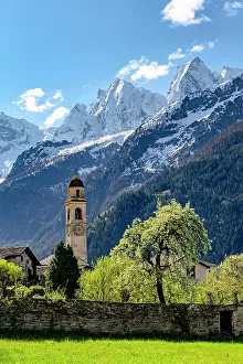Maloja Region Prints: Bell tower in Soglio, Bregaglia, Maloja Region, Graubunden, Switzerland
