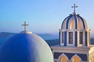 Images Dated 2nd September 2010: Bell Towers of Orthodox Church overlooking the Caldera in Fira, Santorini (Thira)