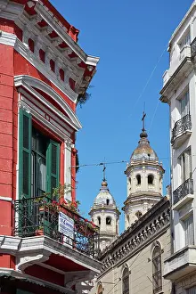 Bell Towers Prints: The bell towers of the San Pedro Gonzalez Telmo church seen from Plaza Dorrego