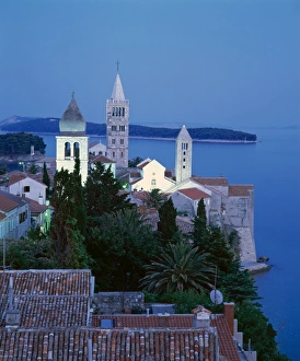 Bell Towers and town, Rab Town, Rab Island, Dalmatia, Croatia