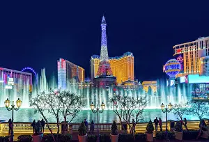 Eiffel Tower Prints: Bellagio Fountain View, Lady Gaga Dancing Fountain Show