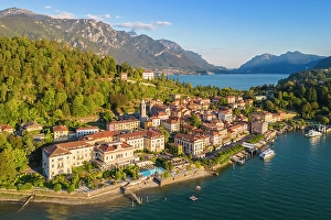 Bell Tower Prints: Bellagio town, on lake Como, in summer. Como Province, Lombardy, Italy