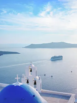 Ships Prints: Three Bells of Fira, iconic blue domed church