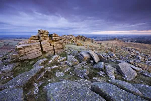 Belstone Tor on a frosty winter morning, Dartmoor National Park, Devon, England. Winter