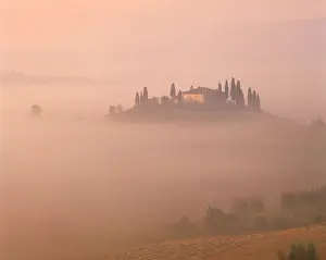 Belvedere Prints: Belvedere in Fog, San Quirico d Orcia, Tuscany, Italy