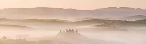Belvedere in mist, Valle de Orcia, Tuscany, Italy