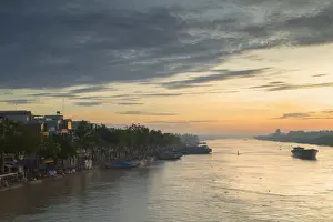 Docked Prints: Ben Tre River at dawn, Ben Tre, Mekong Delta, Vietnam