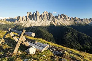 Belvedere Prints: Bench in front of Odle range, Funes Valley, Trentino Alto Adige, Italy, Europe