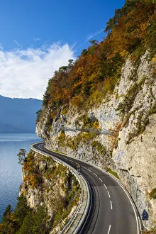 Lakeside Prints: Bending road by lake Thun, Berner Oberland, Switzerland