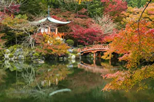 Bentendo Hall & Bridge in Autumn, Daigo-ji Temple, Kyoto, Japan