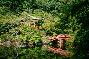 Maple Prints: Bentendo Hall and Bridge in summer, Daigo-ji Temple, Kyoto, Japan