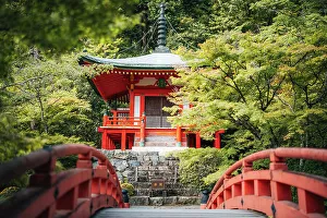 Color Prints: Bentendo Hall and Bridge in summer, Daigo-ji Temple, Kyoto, Japan