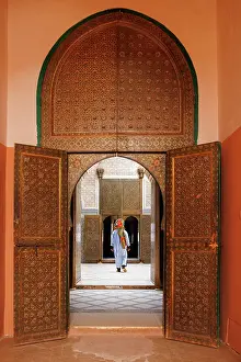 Islamic Prints: Berber man walking through the courtyard of the royal palace of the Kasbah of Telouet