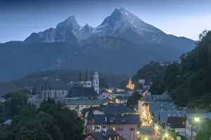 Bavarian Prints: Berchtesgaden, with the Watzmann peak rising in the background. Bavaria, Germany