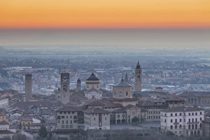 Bergamo Prints: Bergamo, Lombardy, Italy. A view from San Vigilio at dusk