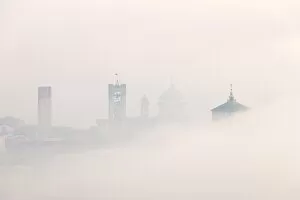 Bergamo Upper Town in the clouds. Bergamo Upper Town (Citta Alta), Bergamo province