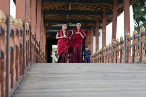 Images Dated 2nd February 2010: Bhutan. Monks in the Punakha Dzong. Pungtang Dechen Photrang Dzong or Punakha Dzong