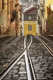 Railway Gallery: Bica funicular rail track, Lisbon, Portugal