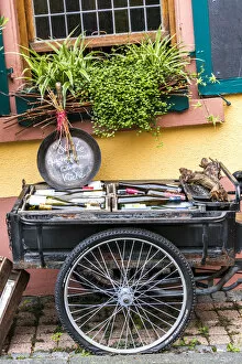 Images Dated 7th December 2015: Bicycle with bottles of wine, Rudesheim, Rhine valley, Hesse, Germany