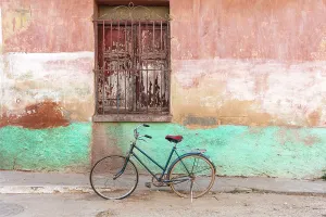 Trinidad Prints: Bicycle against old painted wall, Trinidad, Sancti Spiritus Province, Cuba